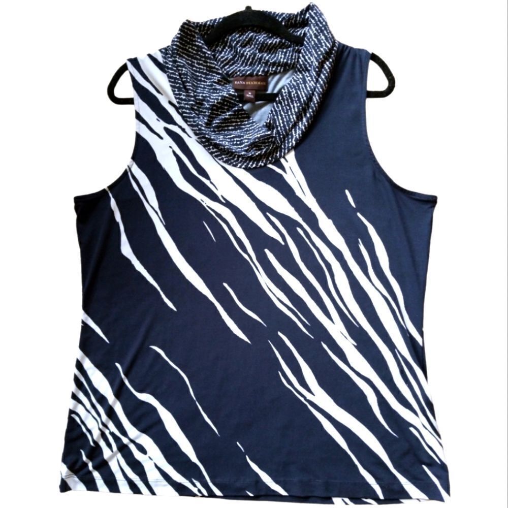 Dana Buchman Sleeveless Tunic Navy and White Marble Design Size XL